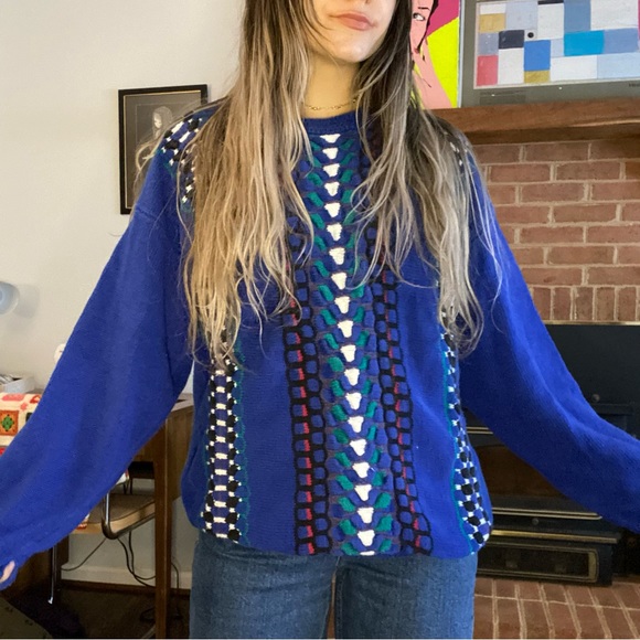 Vintage 90s Mache Chunky Knit Grandpa Retro Unisex Sweater...